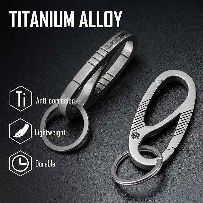 KeyUnity Titanium Carabiner Keychain Clip, Dual-Gate Quick Release EDC Key Ring Holder Organizer for Men and Women
