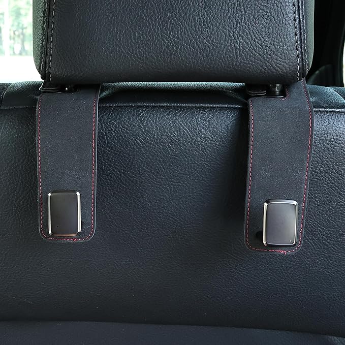 Car Seat Back Hook Metal with Suede Universal Vehicle Headrest Hangers Interior Storage Organizer for Purse Handbag Coat Grocery Bags 2 Pack Black