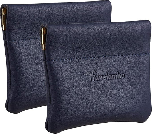 Travelambo Leather Squeeze Coin Purse Pouch Change Holder For Men & Women 2 pcs set