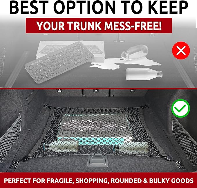 Floor Style Automotive Elastic Trunk Mesh Cargo Net for Audi Q5 Premium Prestige 2018-2025 - Premium Trunk Organizers and Storage - Luggage Net for SUV- Best Car Organizer for Audi Q 5
