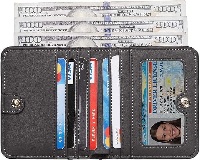 Toughergun Women’s Small Slim Leather Wallet with RFID Protection, Compact Bifold Mini Purse with Clear ID Window