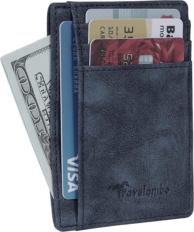 Travelambo Slim Wallet Front Pocket Minimalist Leather RFID Blocking Medium Size