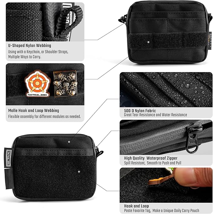 TACTICAL_GEEK Storage A3 EDC Pouch Organizer, Nylon Multi-Functional Utility Small Tool Pocket, Multi-Purpose Molle EDC Gadget Storage Pouch, Nylon Compact Organizer for Daily Carry Black