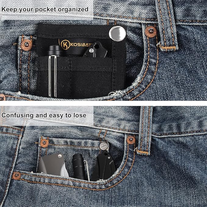 Kosibate EDC Pouch, EDC Organizer, Tool Pouch for Knife/Flashlight/Tactical Pen/Card-Men's Slim Pocket Organizer for Daily Carry