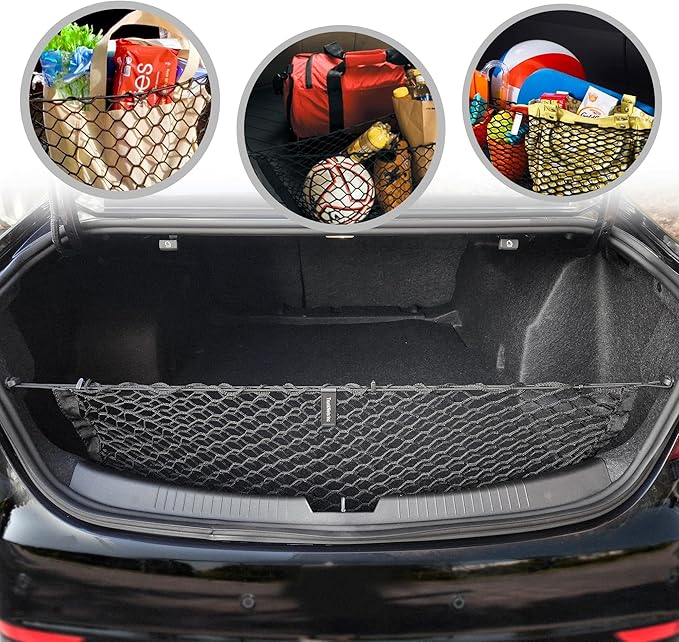 Envelope Style Automotive Elastic Trunk Mesh Cargo Net for Chevrolet Malibu 2019-2026 - Premium Trunk Organizer and Storage - Luggage Net for Sedan - Best Car Organizer for Chevrolet Malibu