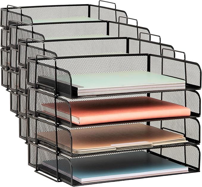 Mind Reader Stackable Paper Tray, Desktop Organizer, File Storage, Office, Metal Mesh, 4 Pcs., Black (Pack of 4)