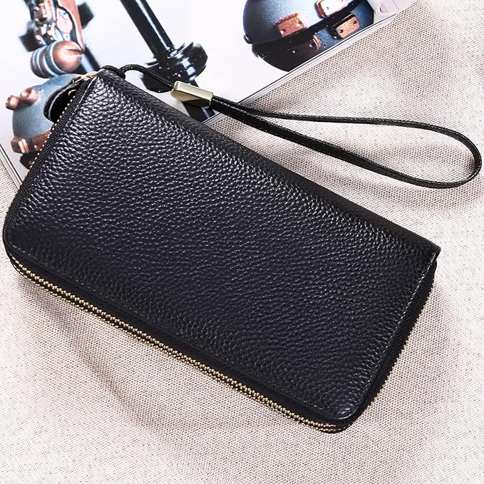 SENDEFN Leather Women Wallet RFID Blocking Zipper Around Phone Holder Clutch Wristlet Large Capacity