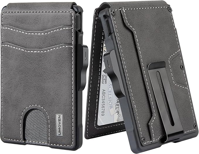 umoven Wallet for Men - with Money Clip Slim Leather Slots Credit Card Holder RFID Blocking Bifold Minimalist Wallet