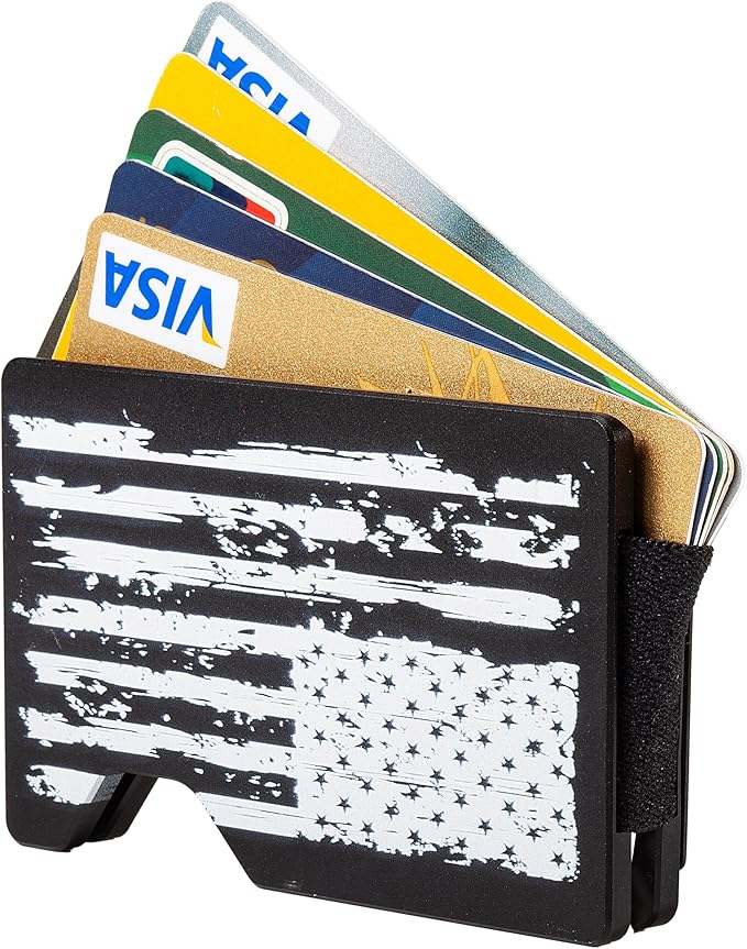 Slim Wallet for Men,RFID Blocking Minimalist Metal Wallet, Money Clip/Cash Holder, Front Pocket Aluminum Credit Card Holder, Ideal Gift for Men,American USA Flag
