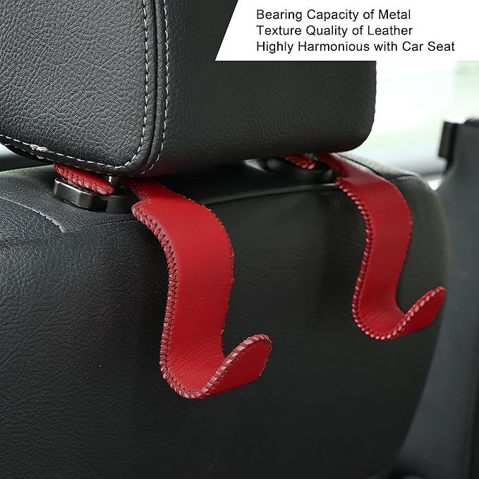 Amooca Car Seat Headrest Hook Universal Vehicle Storage Hanger Leather with Metal Car Seat Back Organizer for Handbag Purse Coat Wine 2 Pack