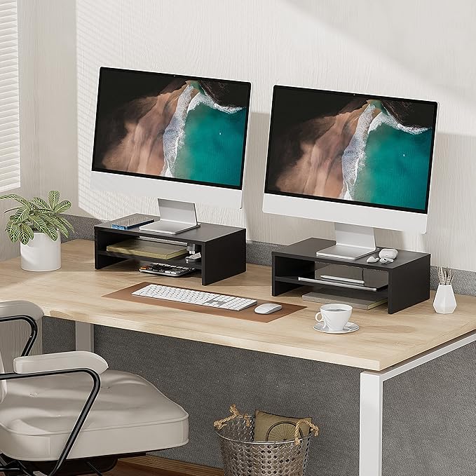 FITUEYES Computer Monitor Riser Stand Clamp Desktop Stand Workspace Organizer 2-Pack DT204202WB