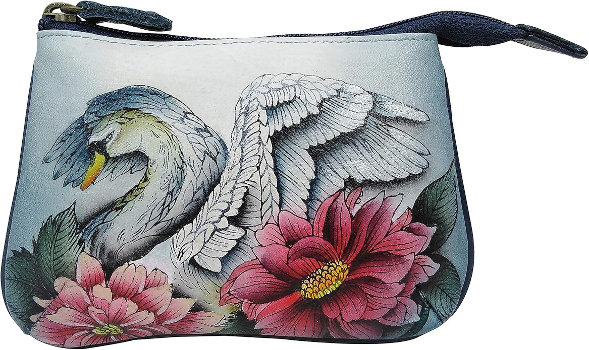Anuschka Women’s Hand-Painted Genuine Leather Medium Zip Pouch - Coin and Key Pouch - Zippered, 2 Key Fobs