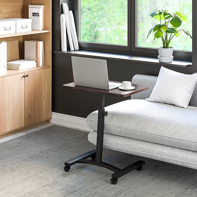 Seville Classics WEB162 Mobile Laptop Computer Desk Cart Height-Adjustable from 20.5" to 33", Slim, Walnut