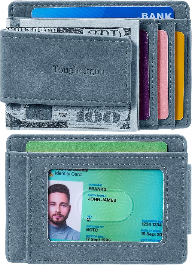 Toughergun Slim Wallet for Men RFID Blocking Money Clip, Minimalist Front Pocket Credit Card Holder, Magnetic Thin Mens Wallets with ID Window