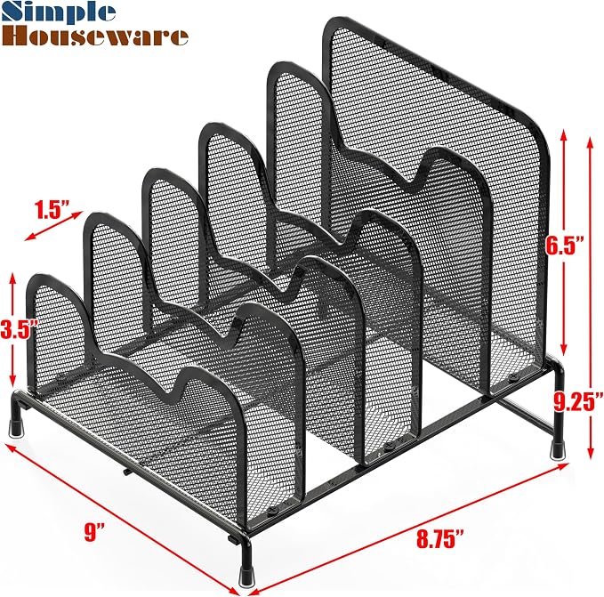 Simple Houseware Desk 5 Sections Step File Sorter Organizer, Black