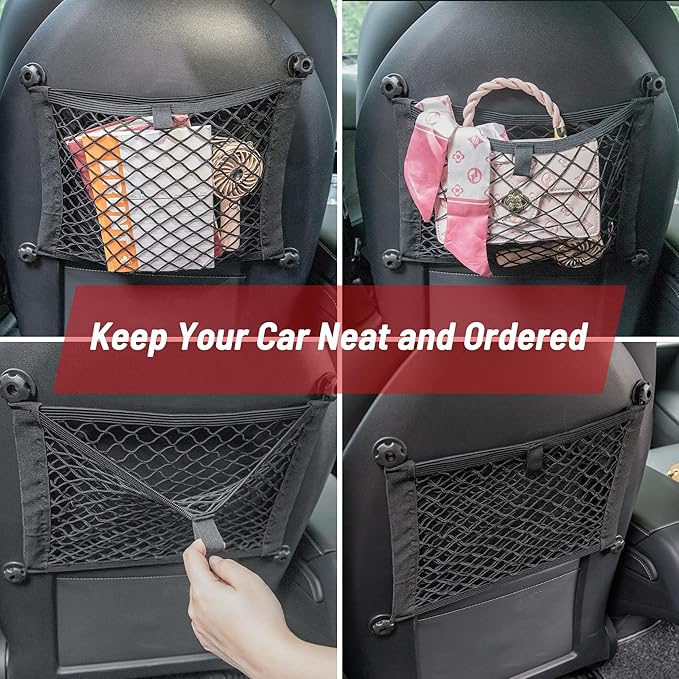 RED WOLF 2 Layer Small Mesh Cargo Net Elastic Storage Netting 2 Pcs Stretchable Car Organizer Net 14×10 Inch for Trunk RV Boats Home Auto Cargo Net Pocket with Screws and Hooks