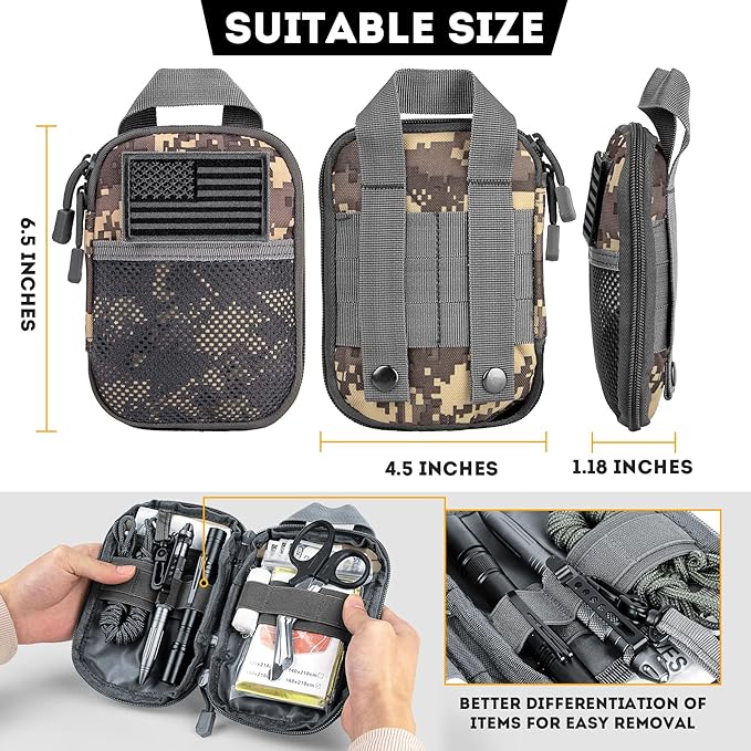 IronSeals Tactical Molle EDC Pouch Utility Tool Pouch Compact Pocket Organizer Pouch with US Flag Patch