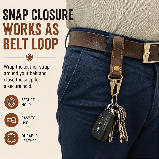Genuine Leather Keychain with Belt Loop - Key Case Leather Tactical HK EDC Clip Fob Keychain Leathers Key Holder