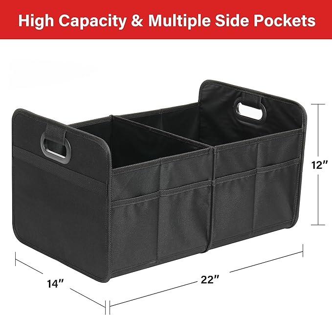 Simple Deluxe Car Trunk Organizer, 2 Compartments Collapsible Trunk Storage, Anti-slip Design, Made of Waterproof 600D Oxford Polyester, Suitable for SUV, Minivan, Truck, Standard Size, Black New