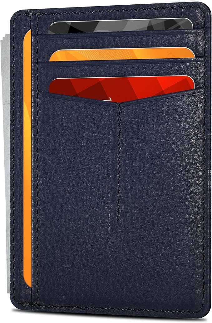 Oak Leathers Leather Slim Minimalist Wallet for Men & Women RFID Front Pocket Leather Card Holder Wallets (Nappa Navy)