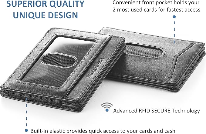 Compact RFID Sleeve Wallet Premium Leather Minimalist Money Clip Card Holder 10 Cards