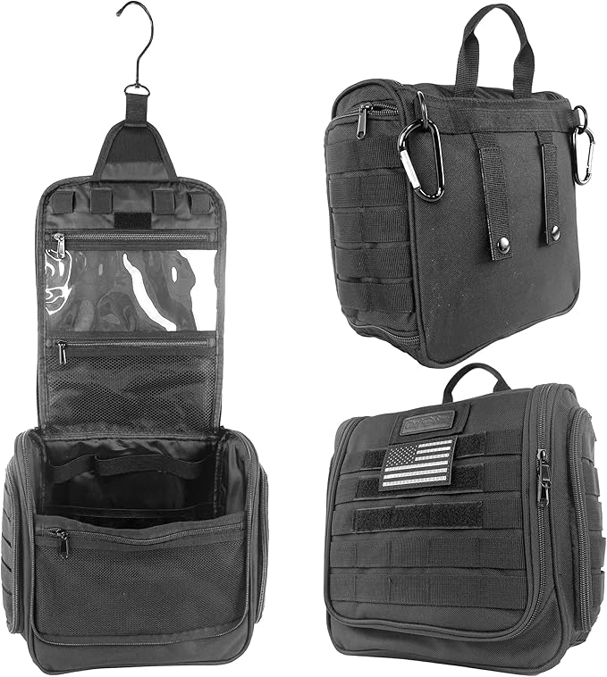 Chef Sac Tactical Toiletry Bag Dopp Kit, Hanging Travel Organizer with 12 Compartments, MOLLE Webbing, Detachable Paracord Handle, Heavy Duty Zippers, Mens Shower Bag for Travel