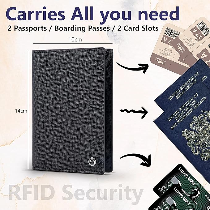 2 Passport Holder - Travel Essentials, RFID Blocking Wallet Credit Card Organiser, Plain Accessories Slim Cover For Men & Women | Travel Essentials, RFID Blocking, Wallet, Accessories, Slim Cover