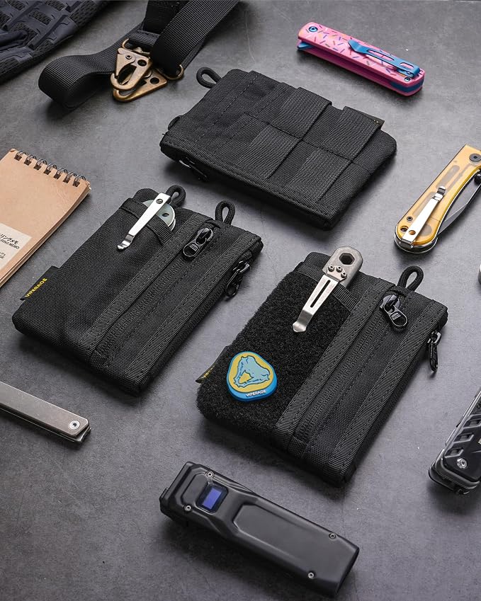 VIPERADE VE18-M EDC Pocket Pouch, Slim EDC Organizer with 3 EDC Slots+2 Zipper Pockets, 1 Large Pocket for Notebook or Cellphone, EDC Pouch for Men