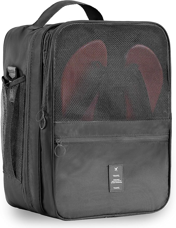 Large Shoe Bags for Travel Holds 4 Pair of Shoes, Shoe Storage Pouch with 3 Layers Compartments, Waterproof & Washable (Black)
