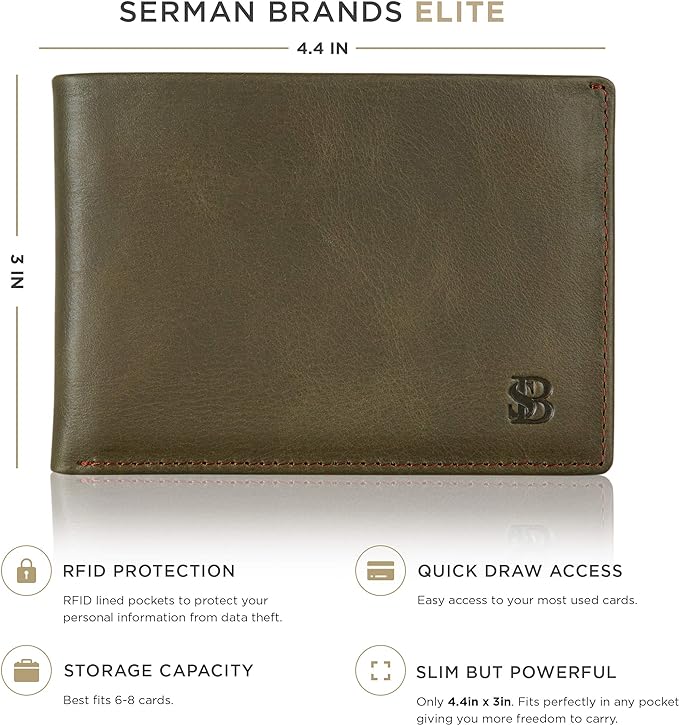 SERMAN BRANDS Mens Slim Bifold Wallet RFID Blocking Minimalist Front Pocket Wallets for Men - Thin & Stylish