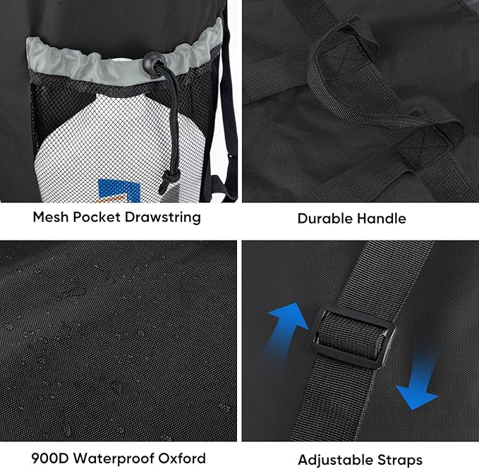 BALEINE 2PK 120L Laundry Bag Backpack, 900D Oxford Fabric Large Travel Laundry Bags with Shoulder Straps and 2 Mesh Pockets for College Dorm, Apartment, Laundromat (Black, 120L)