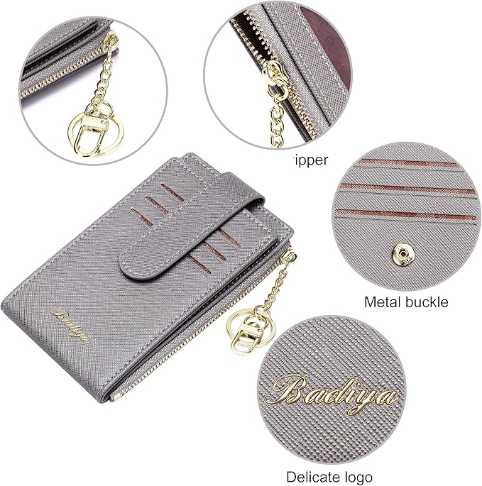 Badiya Slim Women Wallet RFID Blocking Bifold Compact 9 Card Slots Holder Wallets Soft Leather with Zipper Coin Pocket 2 ID Window
