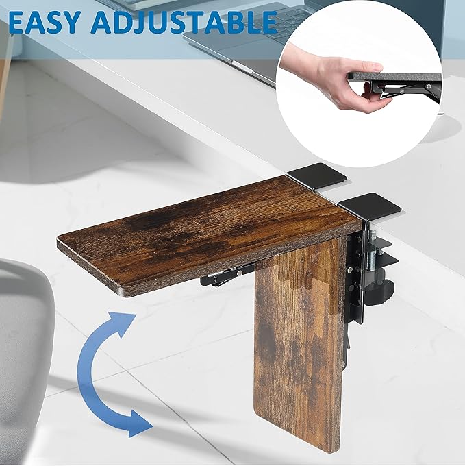 ETHU Desk Extender Tray, 11.8"x 5.9" Ergonomics Computer Arm Wrist Rest for Desk, Foldable Keyboard Drawer Tray Clamp On Mount Easy to Install, Armrest Support for Home and Office (Wood)