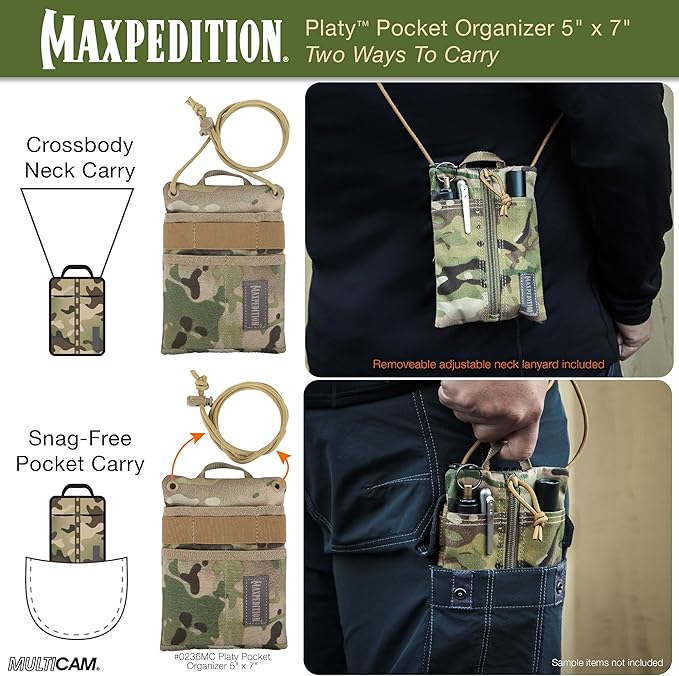 MAXPEDITION Platy Pocket Organizer, Durable EDC Tool Pouch for Men, Neck Wallet with Paracord Lanyard, Holds Flashlight, Multitool, Pen, Notebook