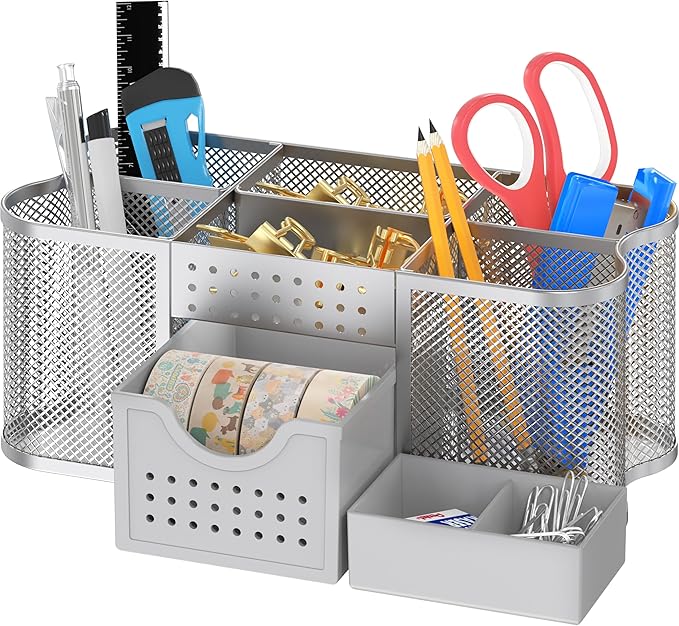 Deco Brothers Desk Organizers Pen Holder Office Caddy Storage, Silver