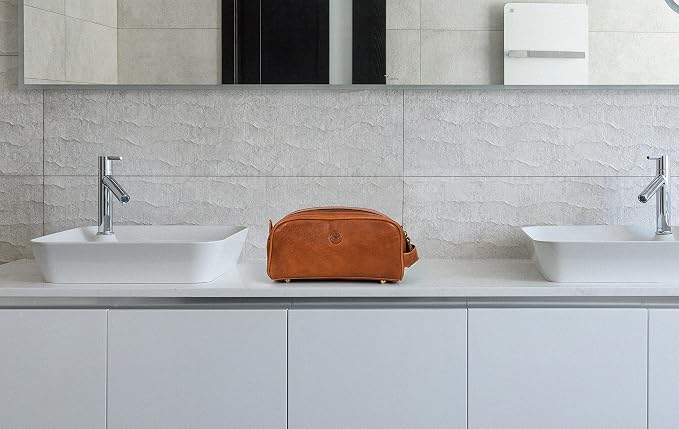 Leather Toiletry Bag for Men | Grooming Travel Kit | With Waterproof Lining | By Aaron Leather Goods