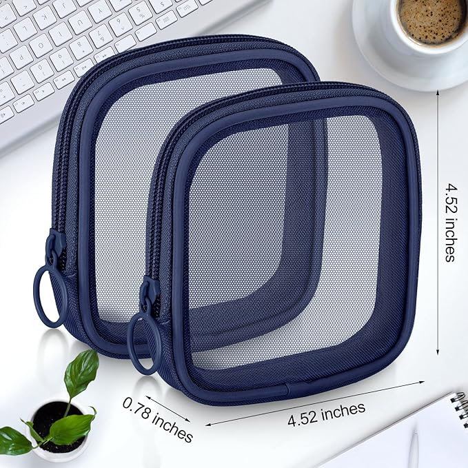 Weewooday 4 Pcs Mesh Makeup Bag Mesh Cosmetic Bag Travel Toiletry Pouch with Zipper Mini Makeup Cosmetic Purse for Daily Accessory(Small,Navy Blue)