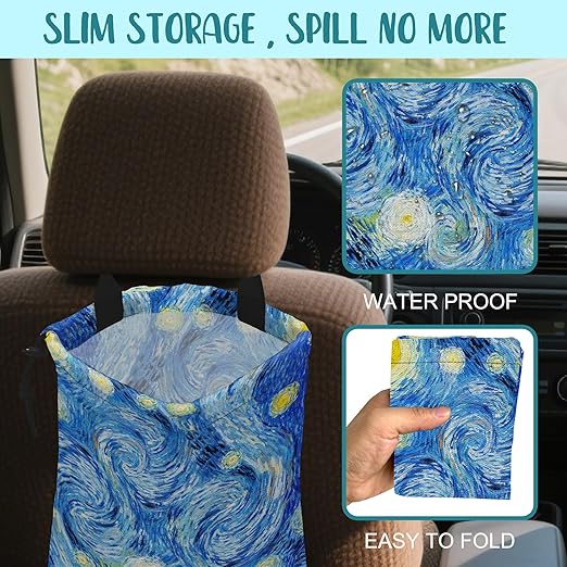 Car Garbage Bag Starry Night Hanging Canvas Car Trash Bag Waterproof Drawstring Car Back Seat Organizer for Car Back Front Seat Console with Adjustable Buckle
