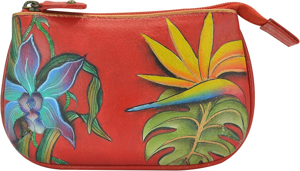 Anuschka Women’s Hand-Painted Genuine Leather Medium Zip Pouch - Coin and Key Pouch - Zippered, 2 Key Fobs