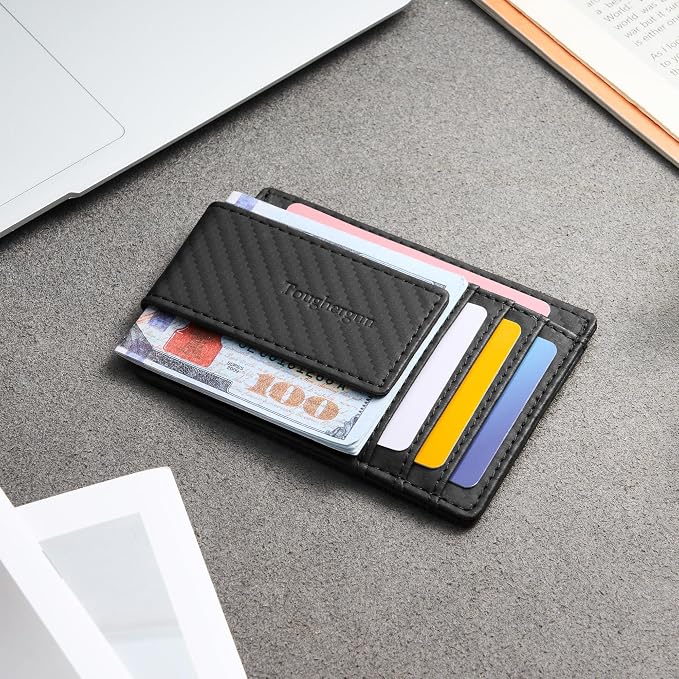 Toughergun Slim Wallet for Men RFID Blocking Money Clip, Minimalist Front Pocket Credit Card Holder, Magnetic Thin Mens Wallets with ID Window