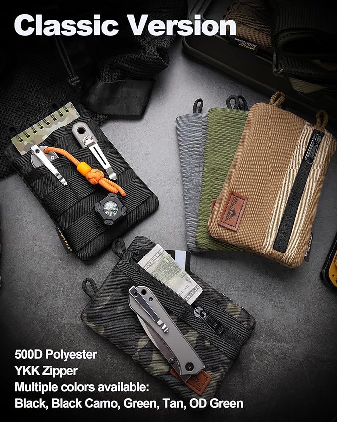 VIPERADE VE3 Tool Pouch Pocket Organizer, Nylon Tool Belt Pouch with 4 Pockets Tool Storage EDC Pouch for Flashlight/Pocket Knife, Tactical Pen, Notebook (Black)
