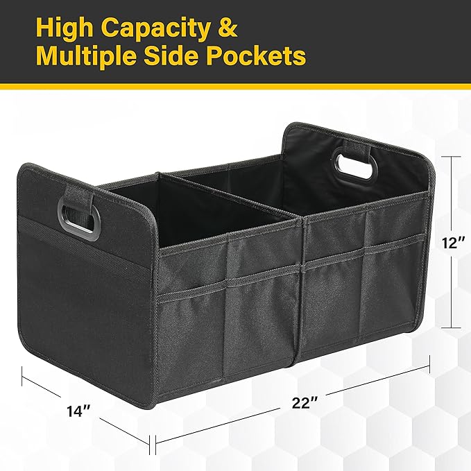 YSSOA Trunk Organizer for Car/SUV/Truck, Collapsible 2 Compartment Automotive Storage Box, 600D Waterproof Oxford Polyester 50L Travel Accessories, Anti-slip & Leak-proof, Black, 4 Pack