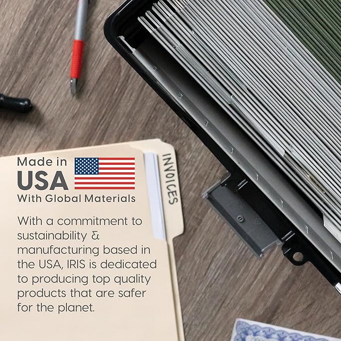 IRIS USA File Box with Lid File Organizer for Letter File w/Organizer-Lid, Water Resistant Document Box, Plastic Mobile Filing Organizer, Secure Buckle, Portable Handle, Lockable, Black 4 Pack