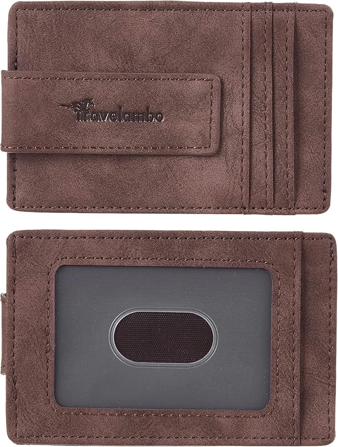 Travelambo Money Clip for Men Magnetic Front Pocket Wallet Slim Wallet Minimalist Card Holder RFID Blocking (Coffee)