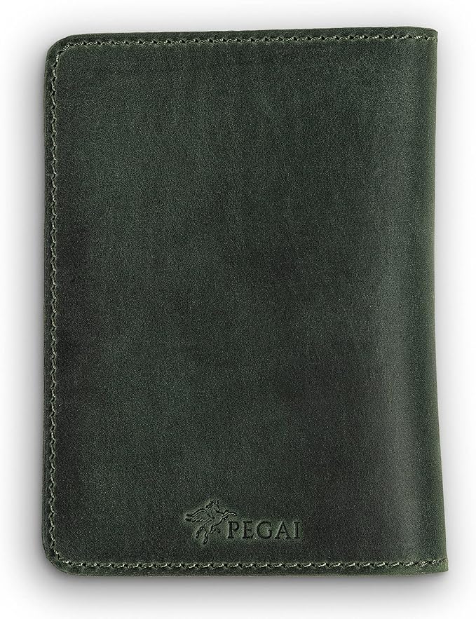 PEGAI Personalized Leather, Passport Holder For Travel | Handmade Passport Wallet Cover Case | Travel Document Holder, Passport Cover for Men, Women, and Family | Pike (Green)