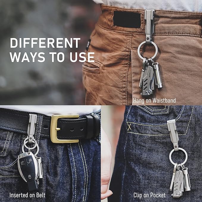 KeyUnity EDC Belt Keychain Clip Quick Release, Stainless Steel Duty Belt Key Ring Holder for Pants, Jeans, Trousers