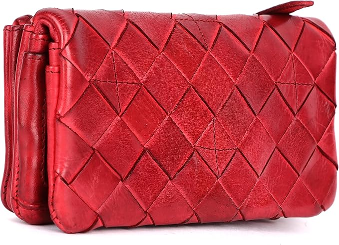 Genuine Leather Wallets for Women, Small Wallet for Ladies Zipper Coin Purse Credit Card Holder with Strap (VL-167-RED)