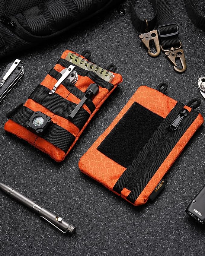 VIPERADE VE3-P Pocket Organizer Pouch, EDC Organizer Men with DIY Patches Area, EDC Pouch with 4 Tool Storage Pocket Pouch for Flashlight, Pocket Knife, EDC Pen, EDC Gear (Orange)
