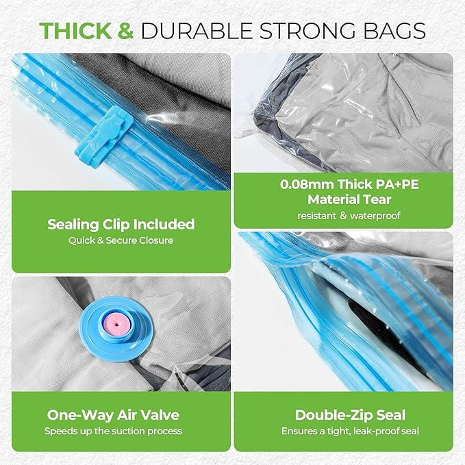 Vacuum Storage Bags for Travel: 15 Pack Compression Packing for Clothes with Rechargeable Air Pump Carry-on Size Vacuum Seal Bags Luggage＆ Suitcase Space Saver Organizer for Clothing