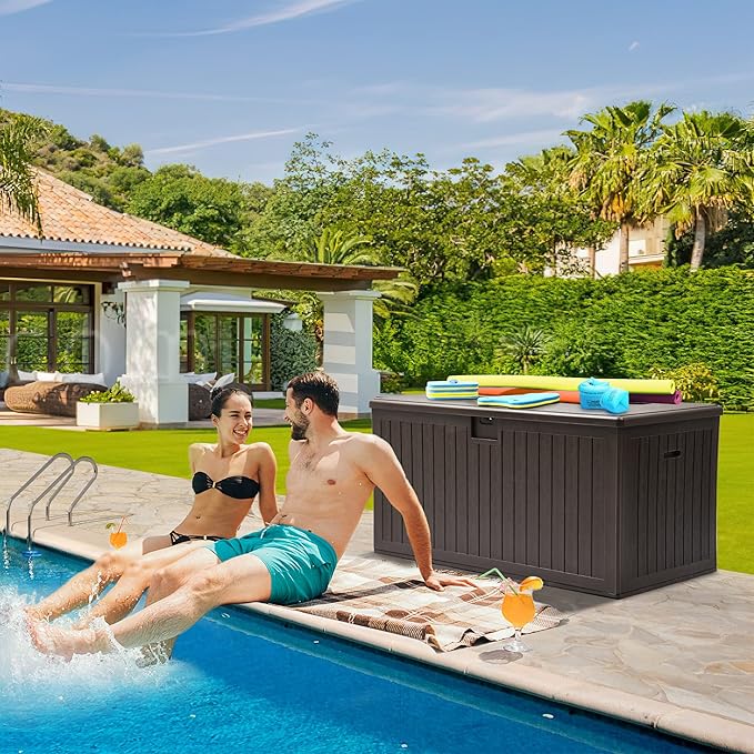 YITAHOME 230 Gallon Double-Wall Deck Box with Divider & Side Handles, Outdoor Large Storage for Patio Furniture Cushions, Garden Pool Accessories, Water Resistant & Lockable